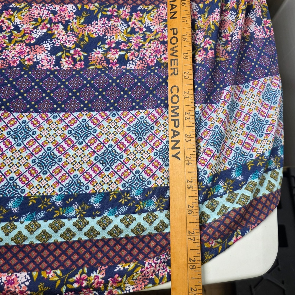 Hannah Plus Size Patchwork Floral Blouse 2X Blue Pink Boho Tie Sleeve Top - Picture 7 of 10